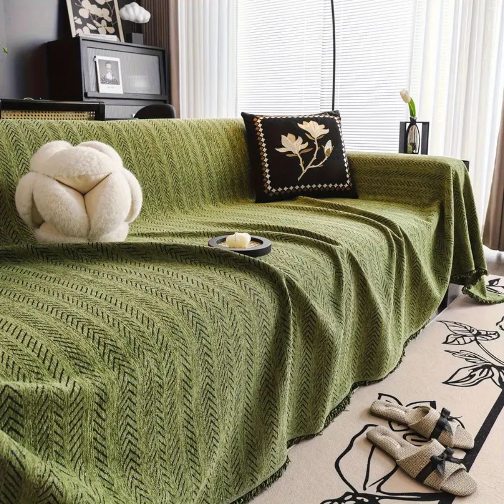 Housse de canapé en chenille à pompons chevrons