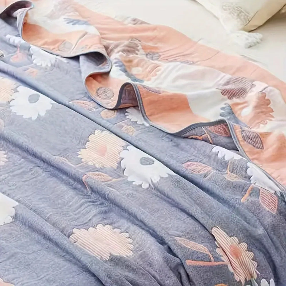 Plaid réversible en coton fleuri Zyphara