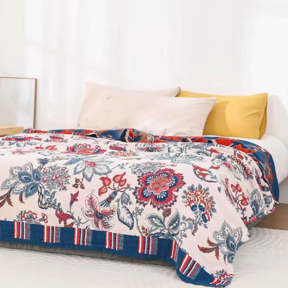 Plaid en coton Retro Botanica