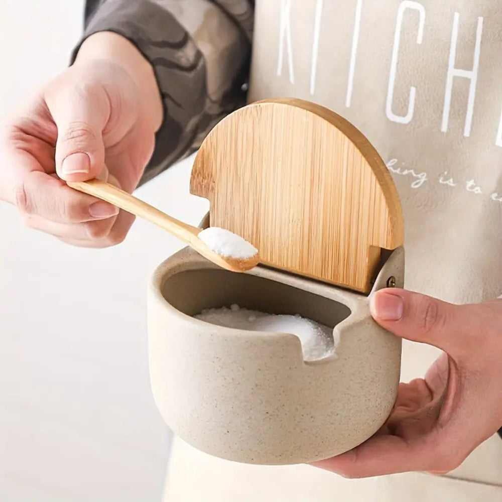 Set de pots à épices en céramique et bambou