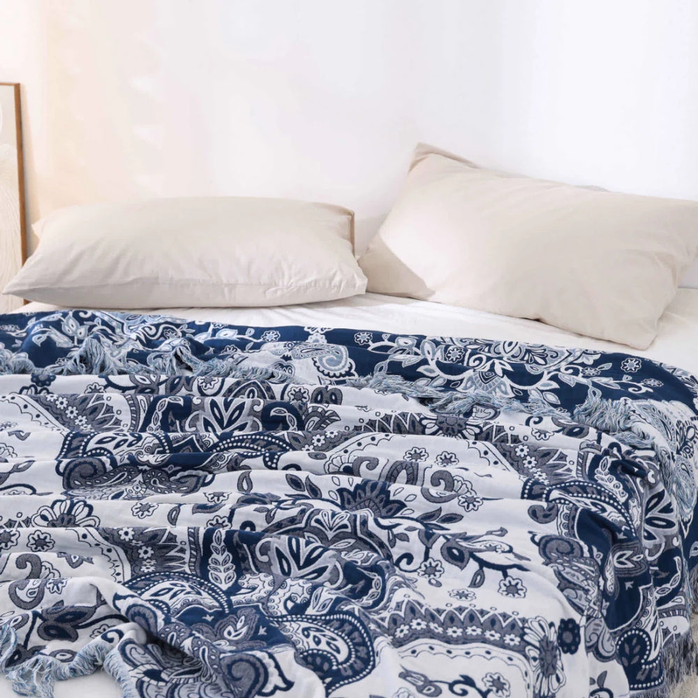 Plaid en coton à pompons Paisley Dream