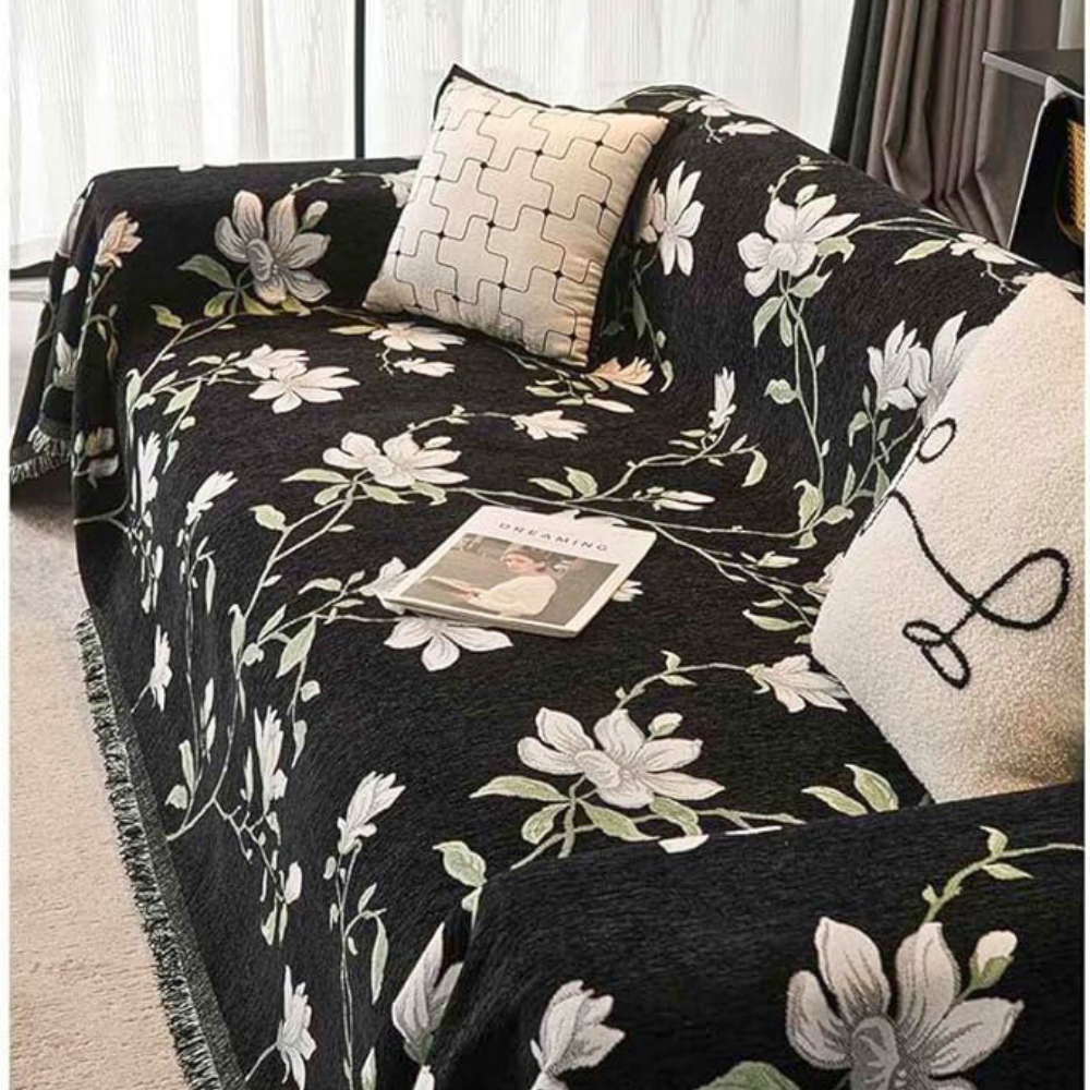 Housse de canapé en chenille fleurs vintage