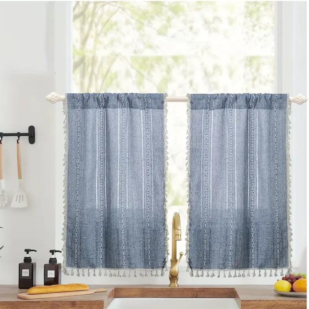 Rideaux de cuisine boho en coton et lin