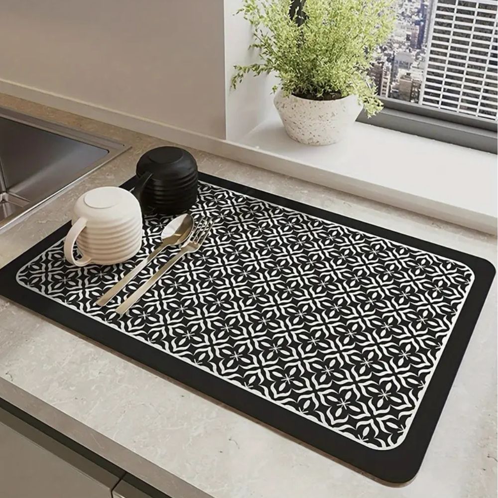 Tapis de séchage vaisselle motif mandala – Noir