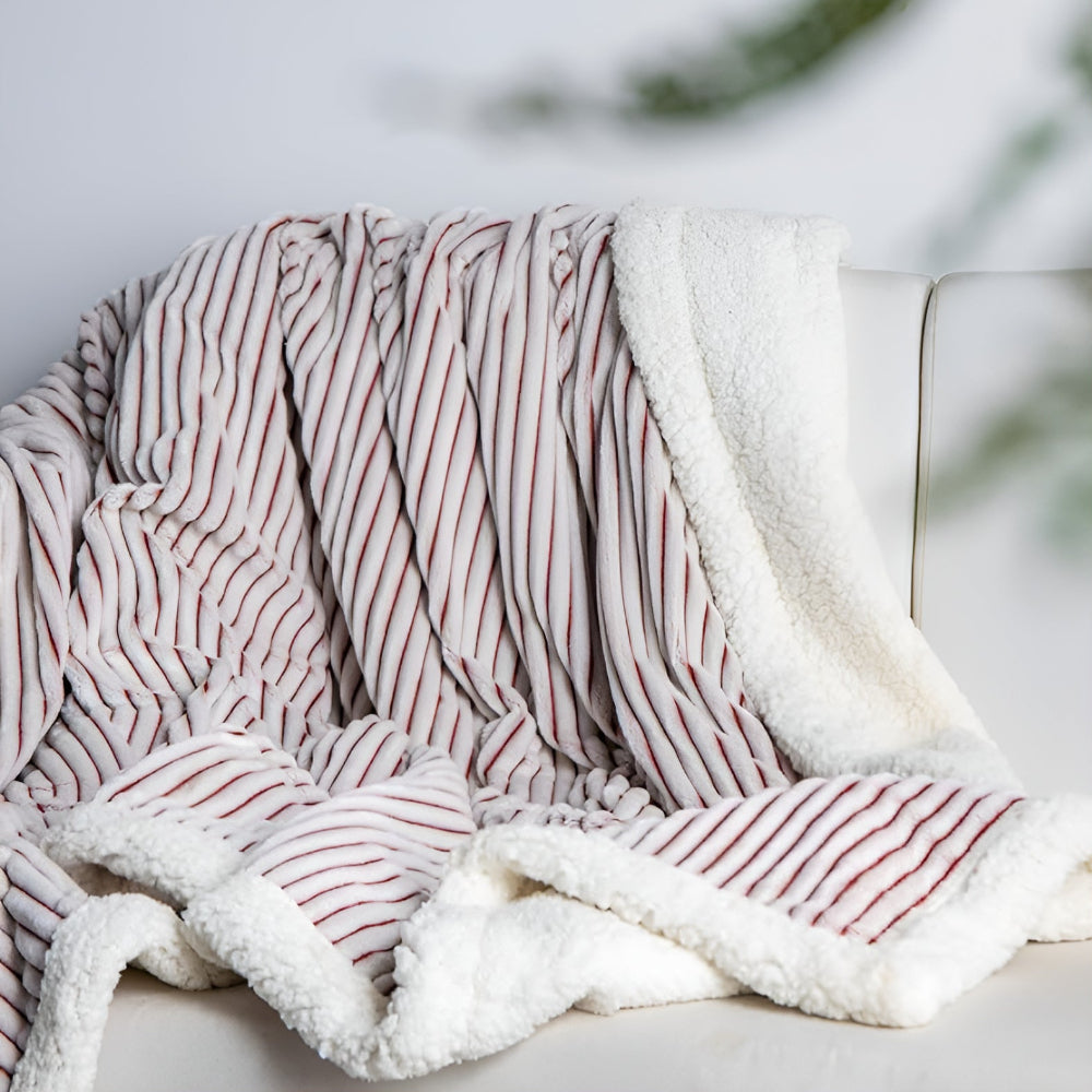 Plaid sherpa à rayures moelleuses – Rose poudré Stripes