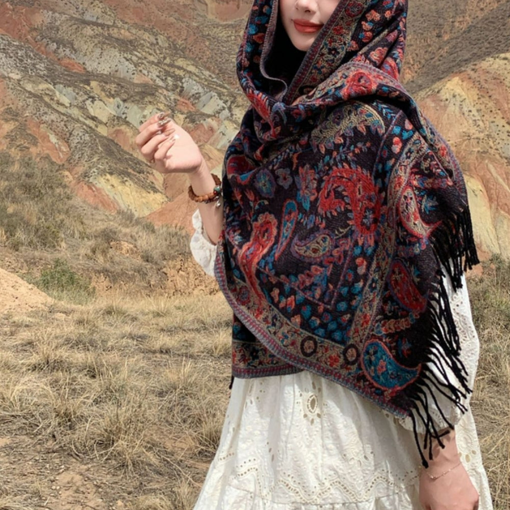 Poncho-châle d'hiver Paisley