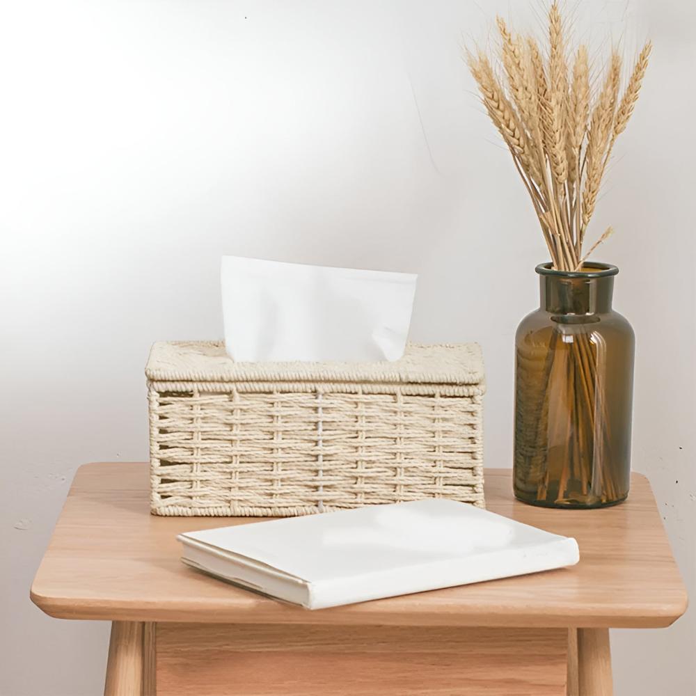 Boîte à mouchoirs en rotin rustique – Marron foncé