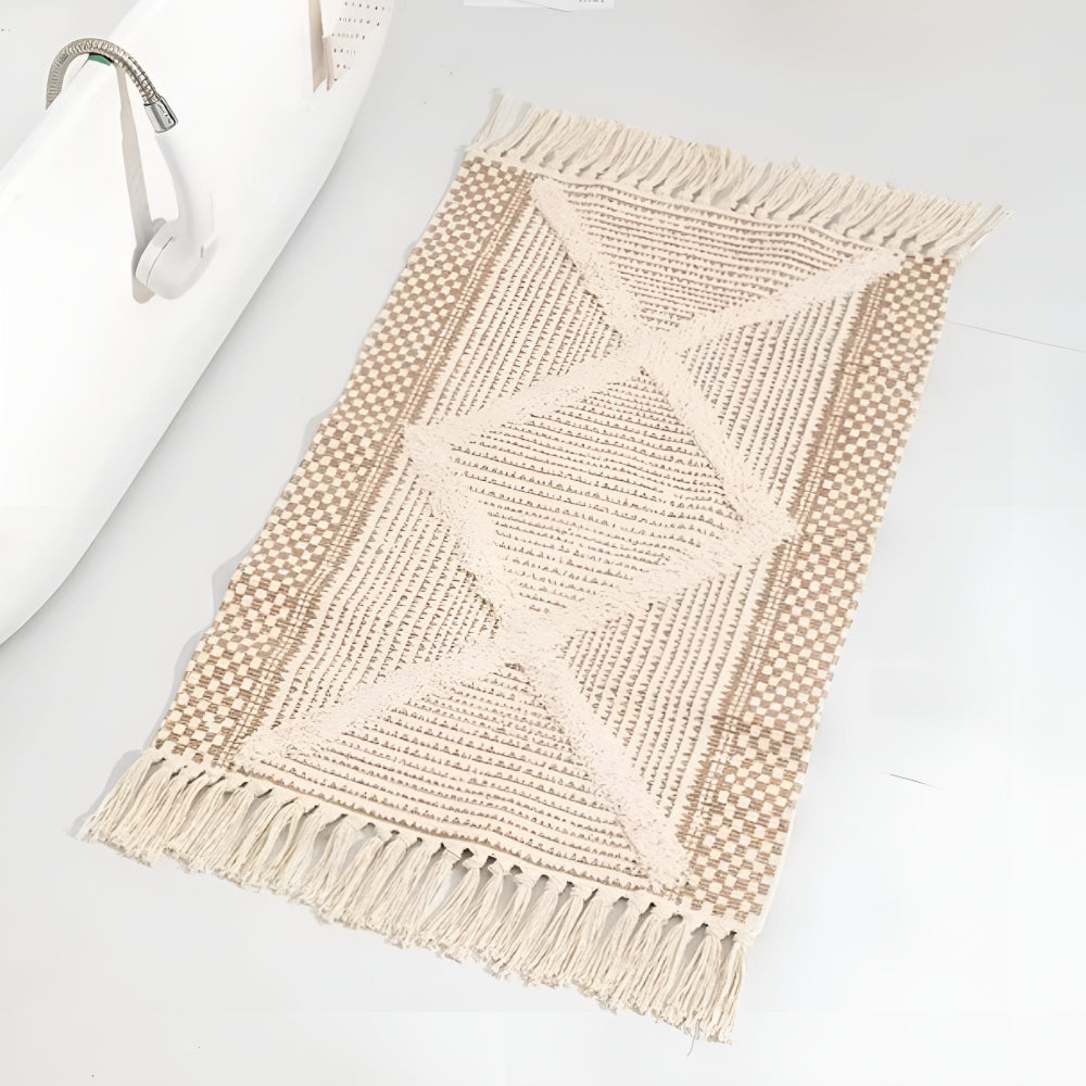 Tapis beige texturé à franges