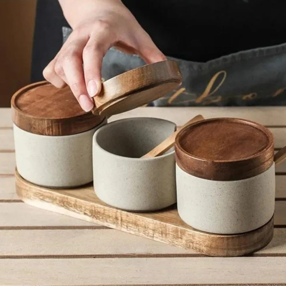 Set de pots à épices en céramique rustique
