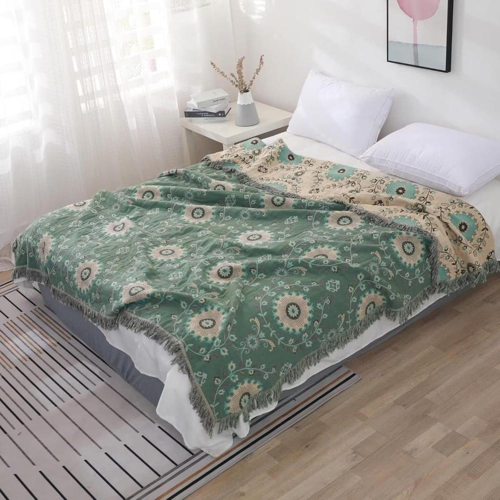 Plaid réversible en coton mandala rétro