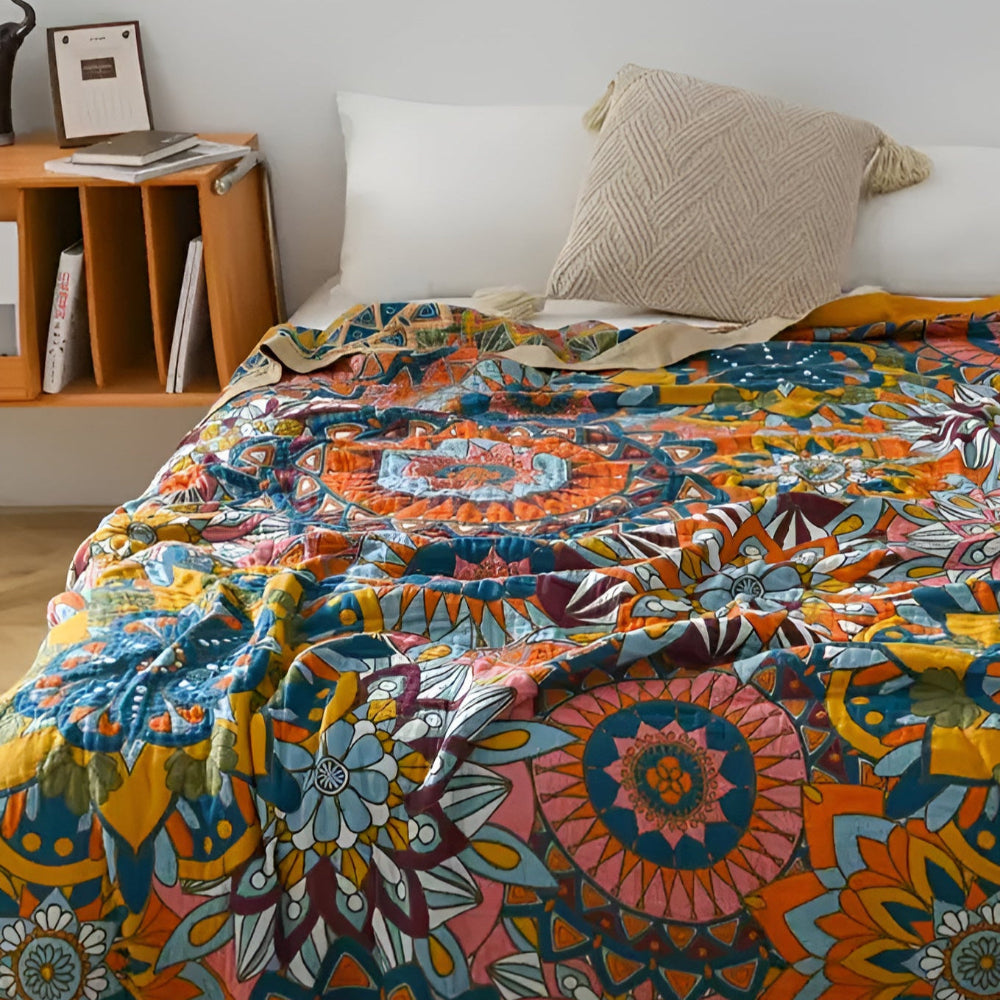 Plaid en coton jacquard fleuri marocain
