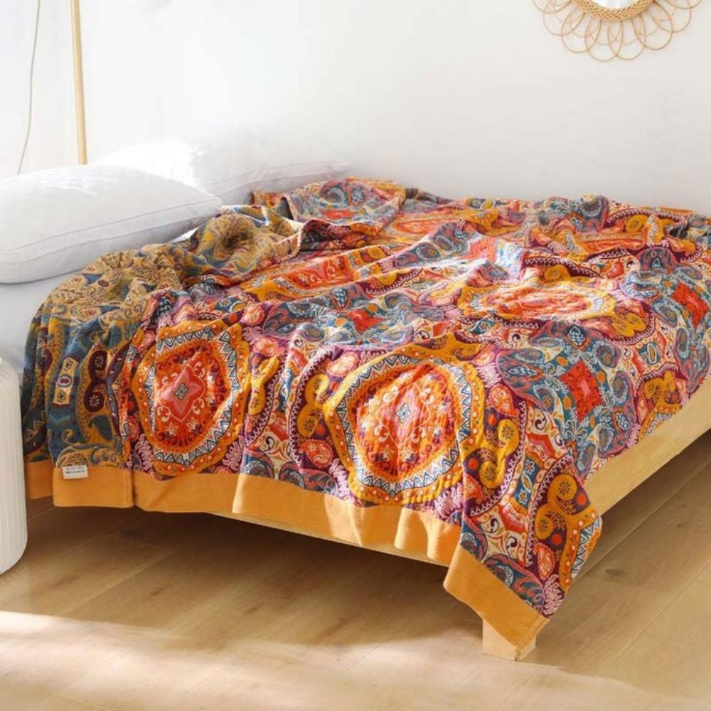 Plaid réversible en coton Sunrise Boho
