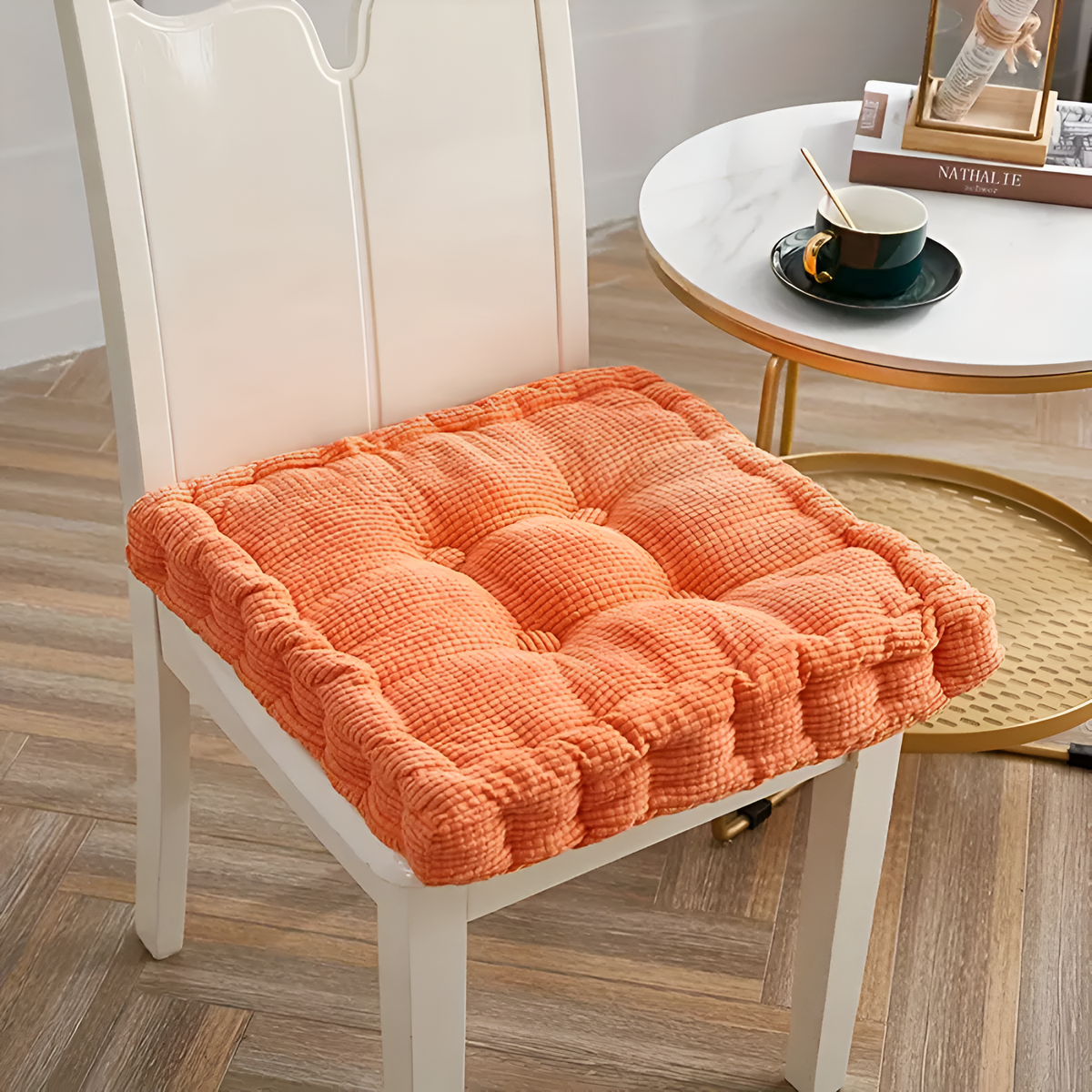 Galettes de chaise empilables en velours côtelé