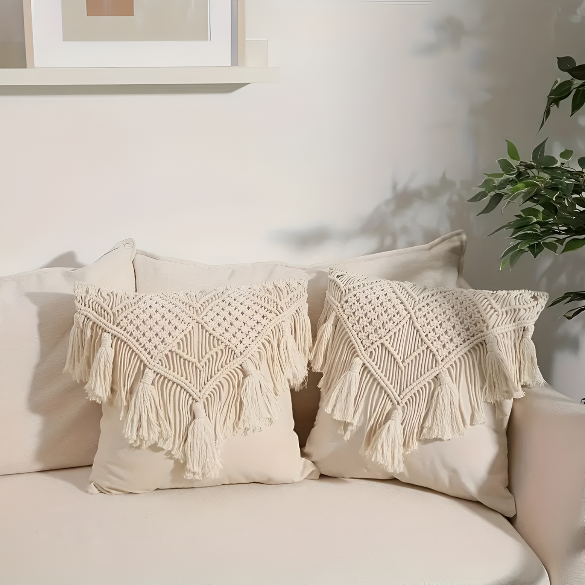 Housse de coussin en macramé vintage