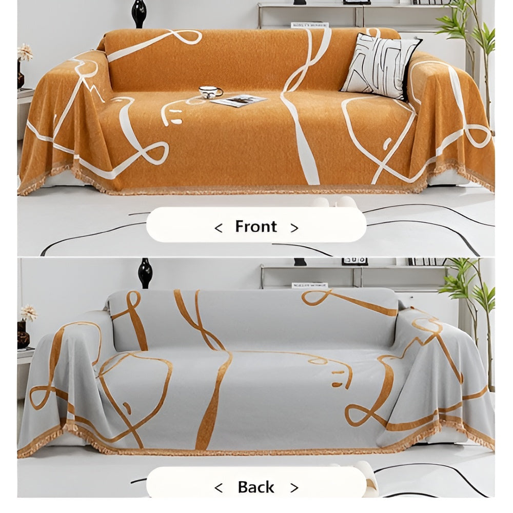 Housse de canapé réversible en chenille lignes abstraites