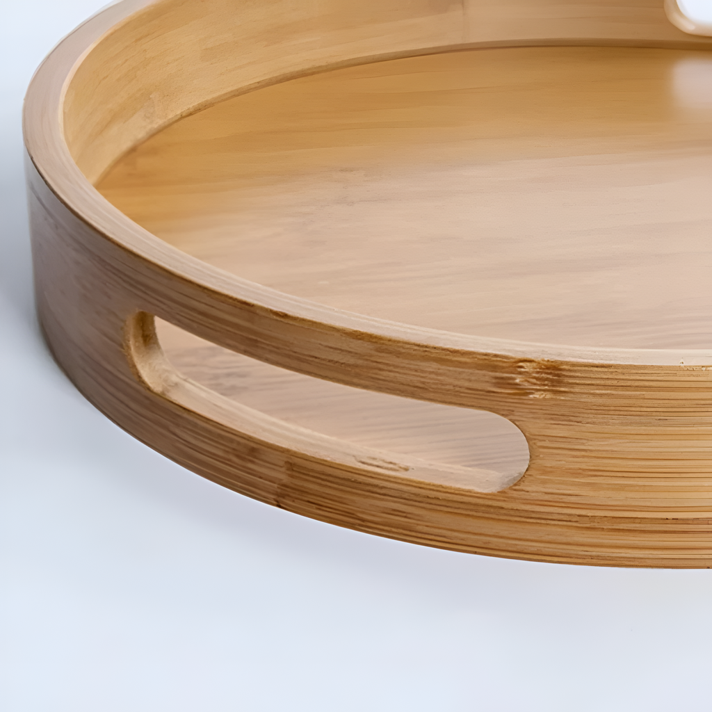 Plateau de service rond en bambou