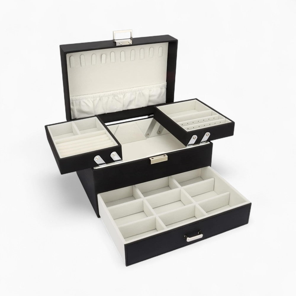 Boîte à Bijoux Multi-Rangements En Cuir