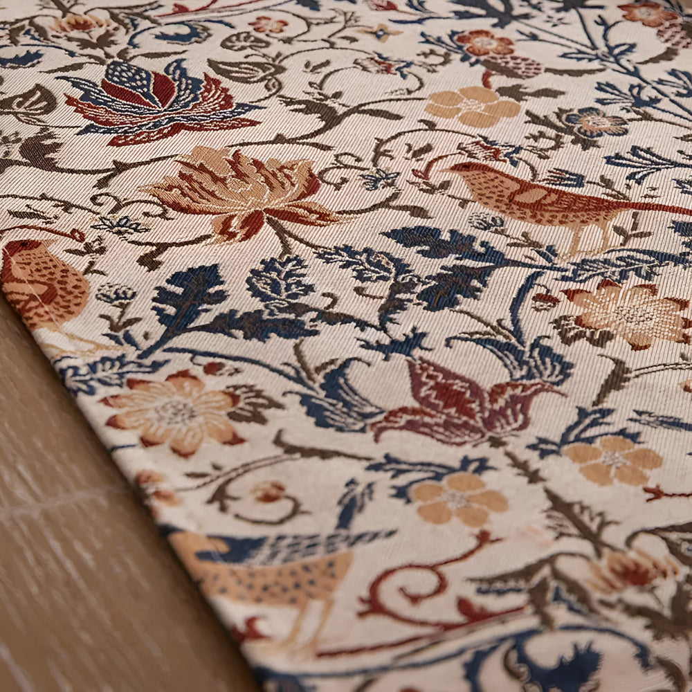 Chemin de table jacquard vintage fleurs et oiseaux