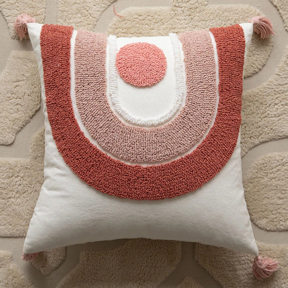 Coussins boho fleuris à pompons