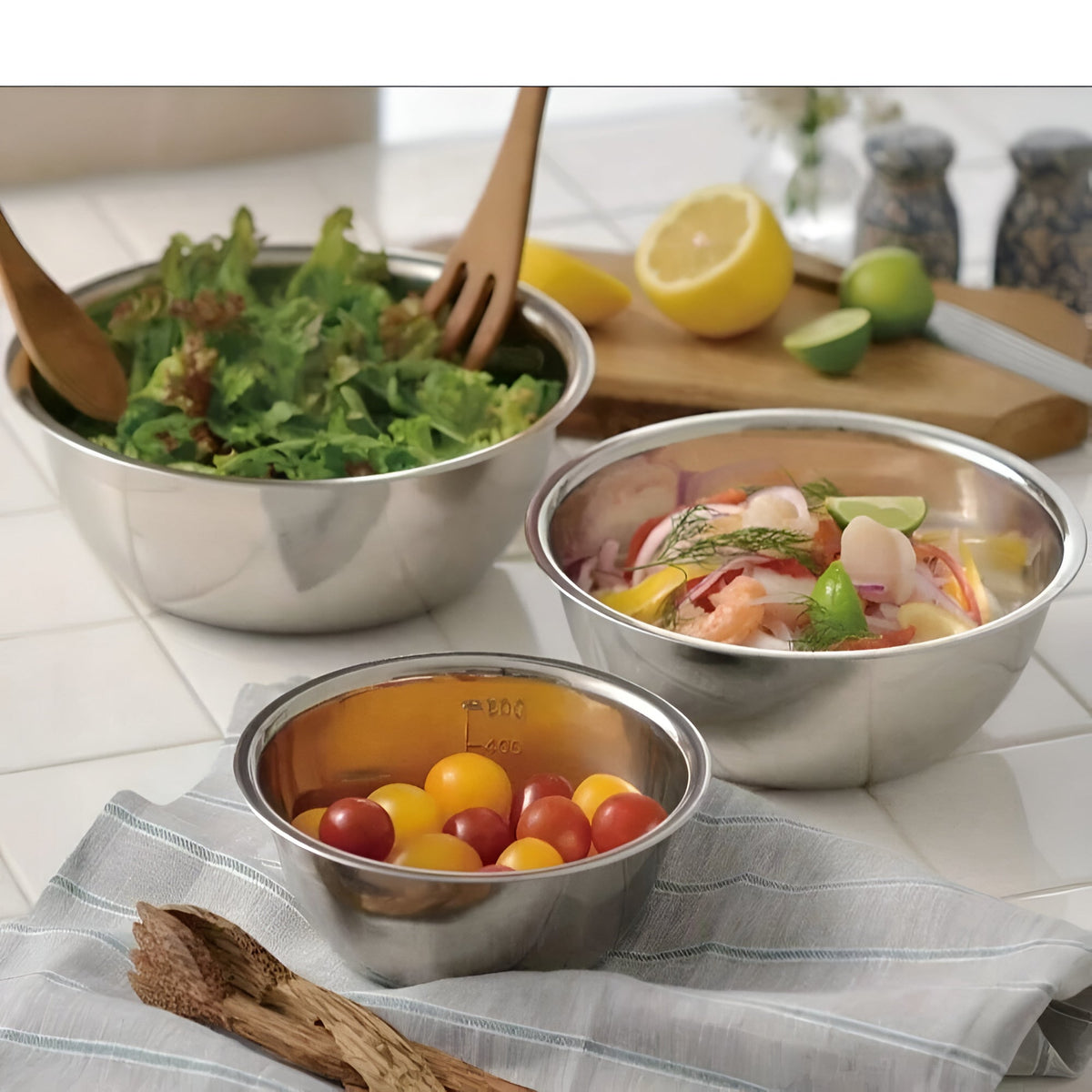 Set de 3 bols mélangeurs en inox