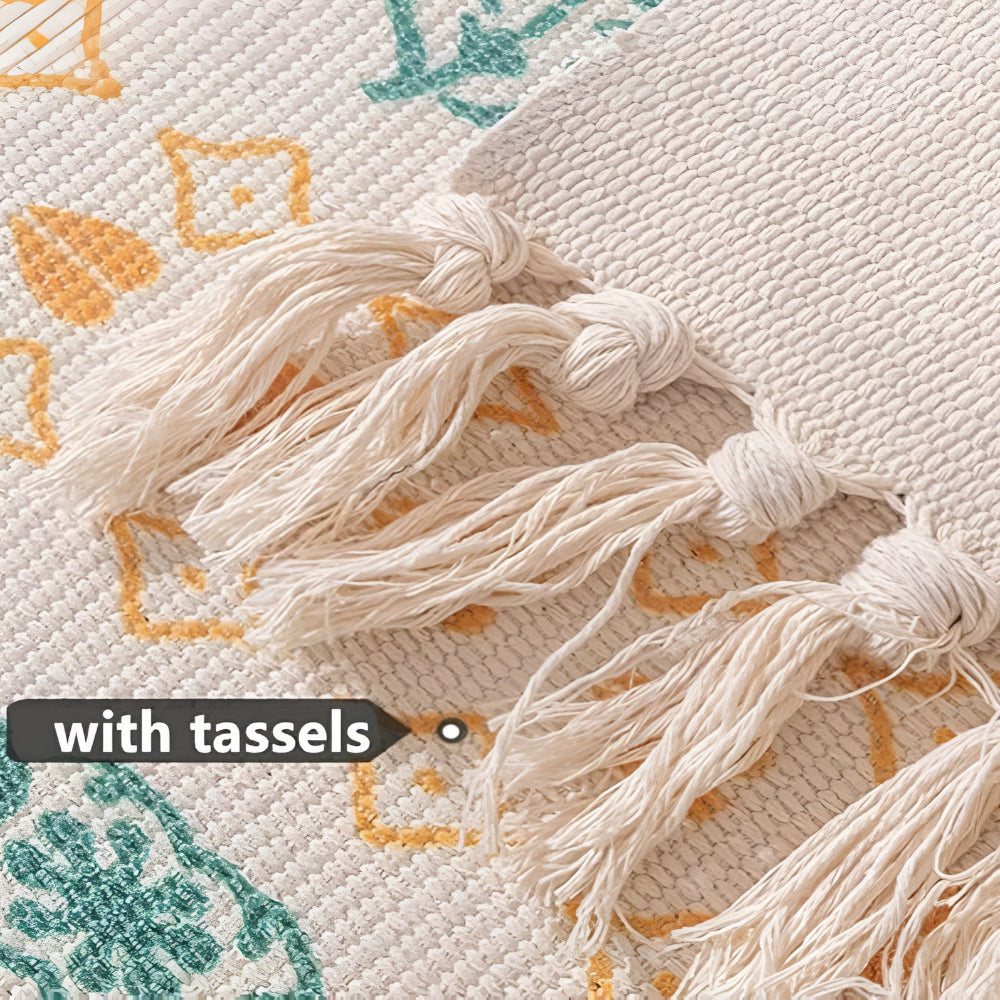 Tapis beige texturé à franges