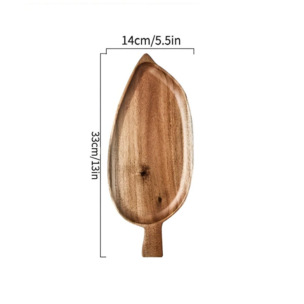 Assiette de service en bois en forme de feuille
