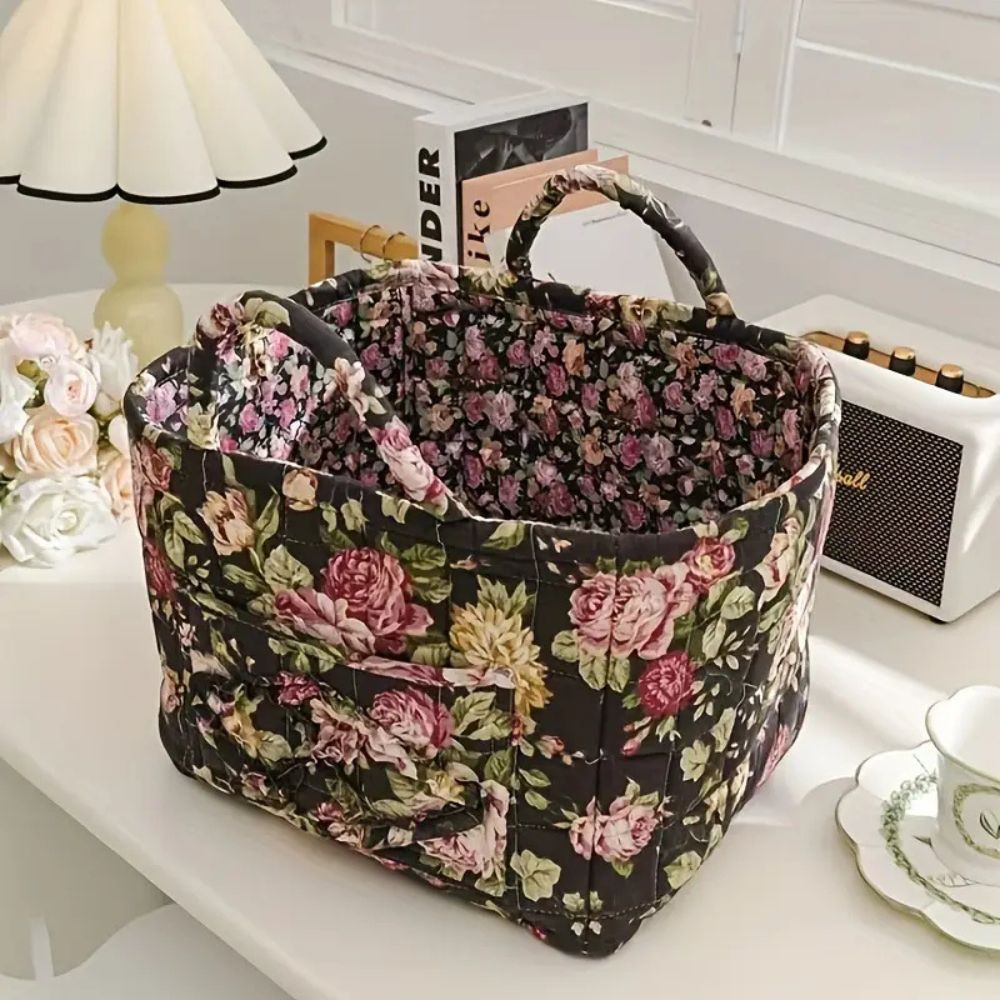 Panier de rangement en toile fleurie