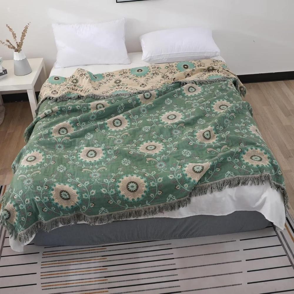 Plaid réversible en coton mandala rétro