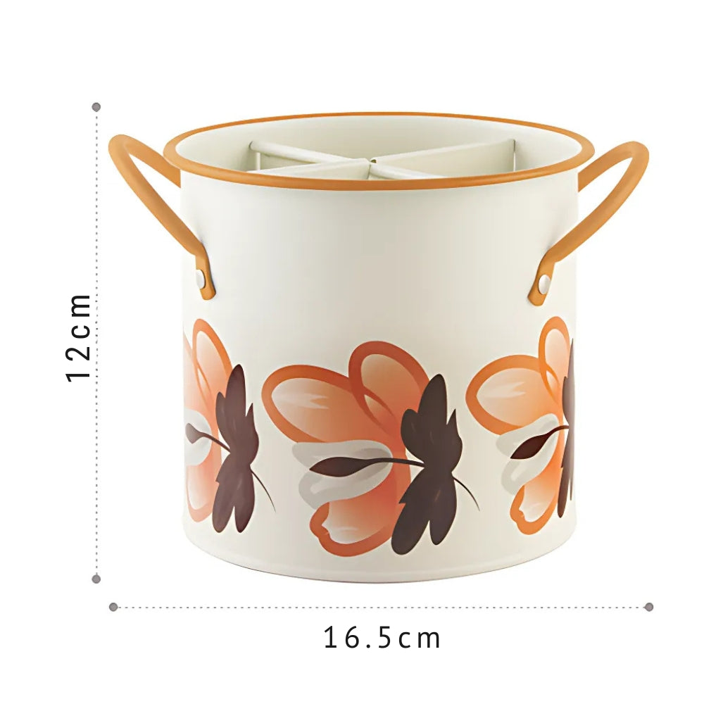 Panier à ustensiles fleuri avec couvercle séparateur