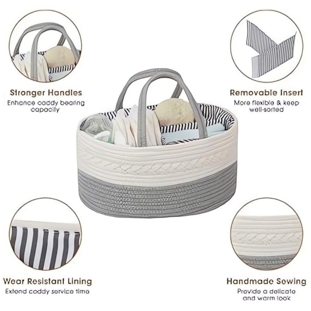 Panier tressé gris pour affaires de bébé