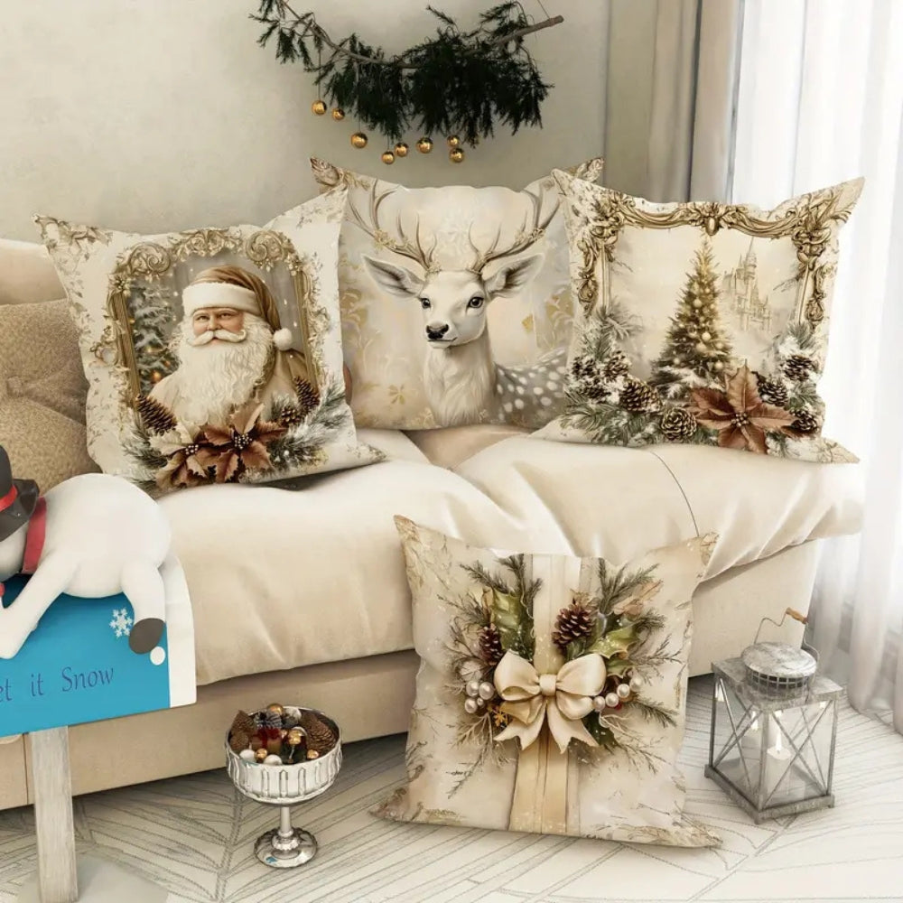 Housses de coussin de Noël en velours doré – Santa Claus