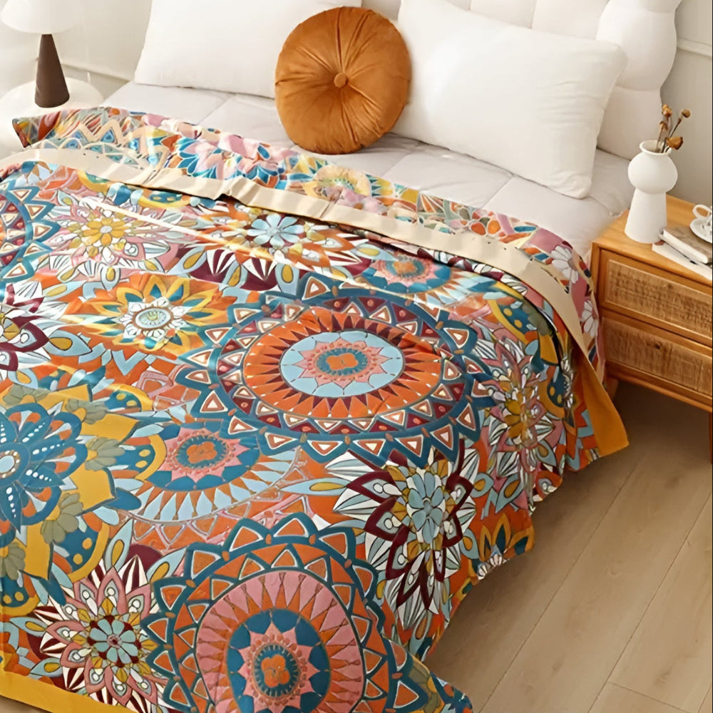 Plaid en coton jacquard fleuri marocain