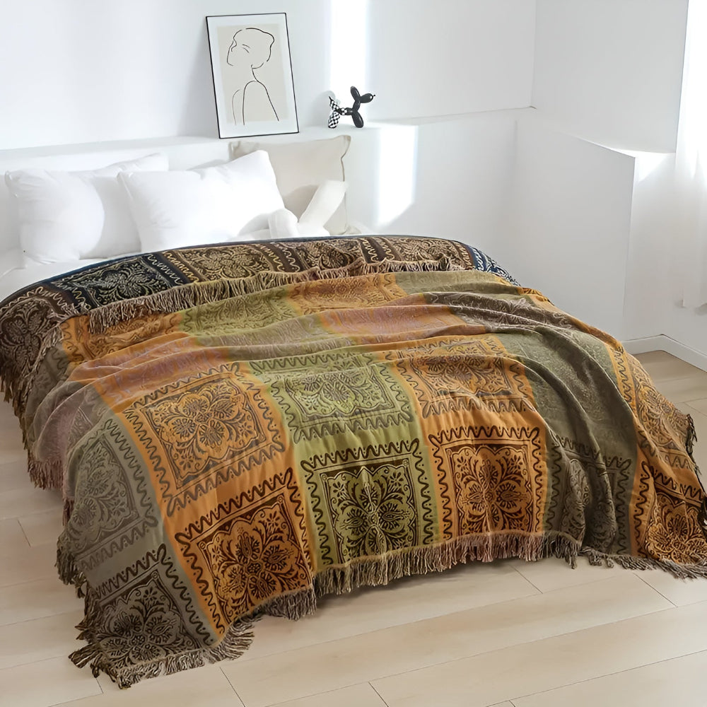 Plaid en coton à pompons mandala