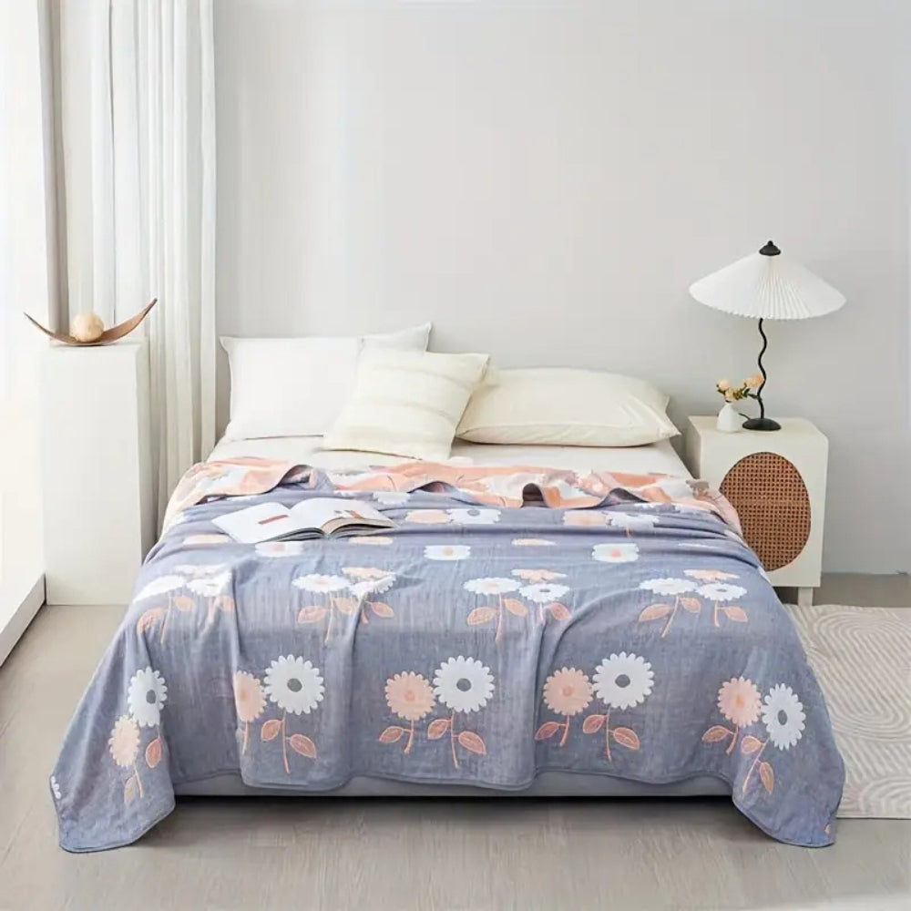 Plaid réversible en coton fleuri Zyphara – 59"x79"