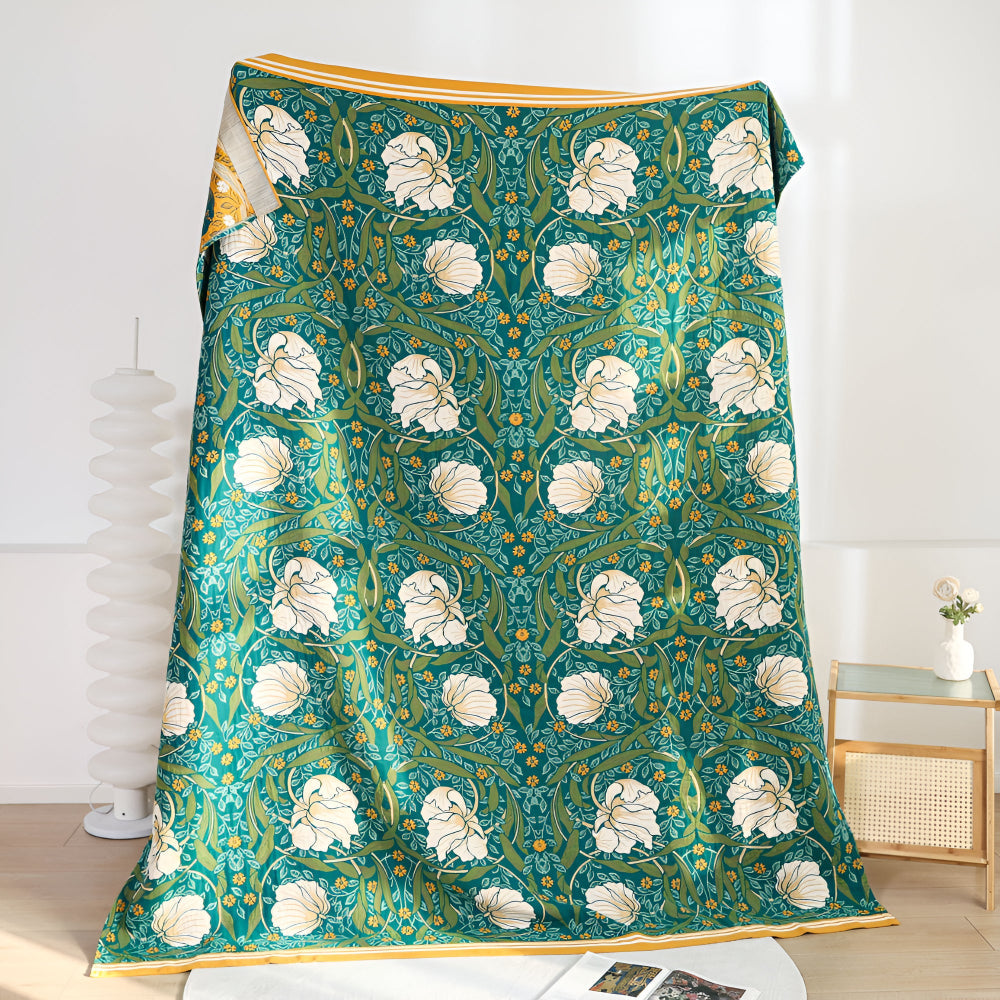 Plaid en coton botanique vert
