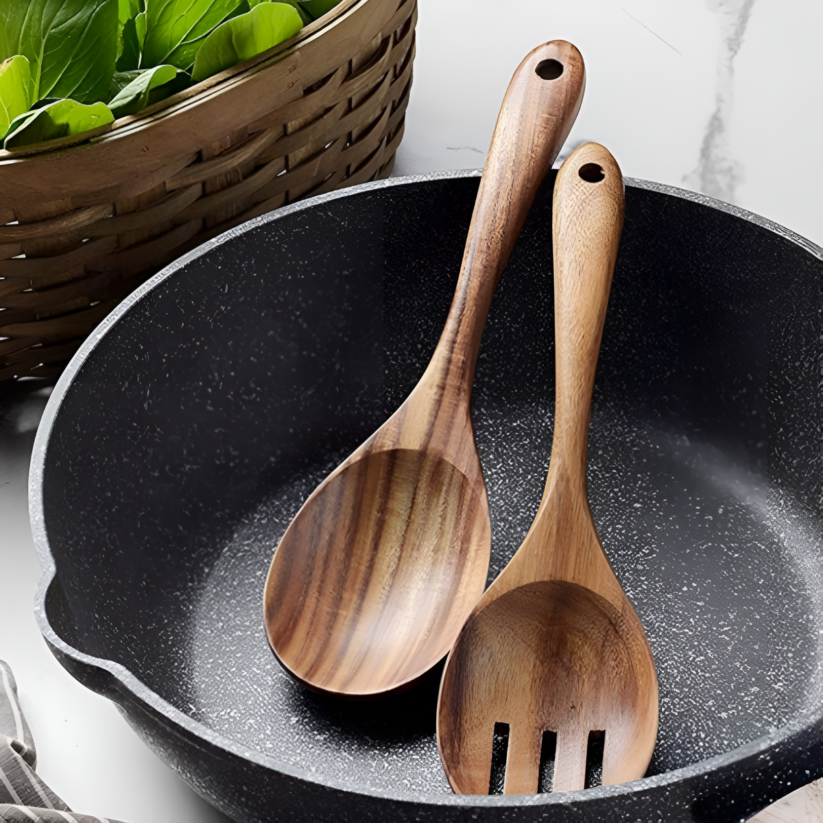 Set à salade en teck rustique | 2 pièces