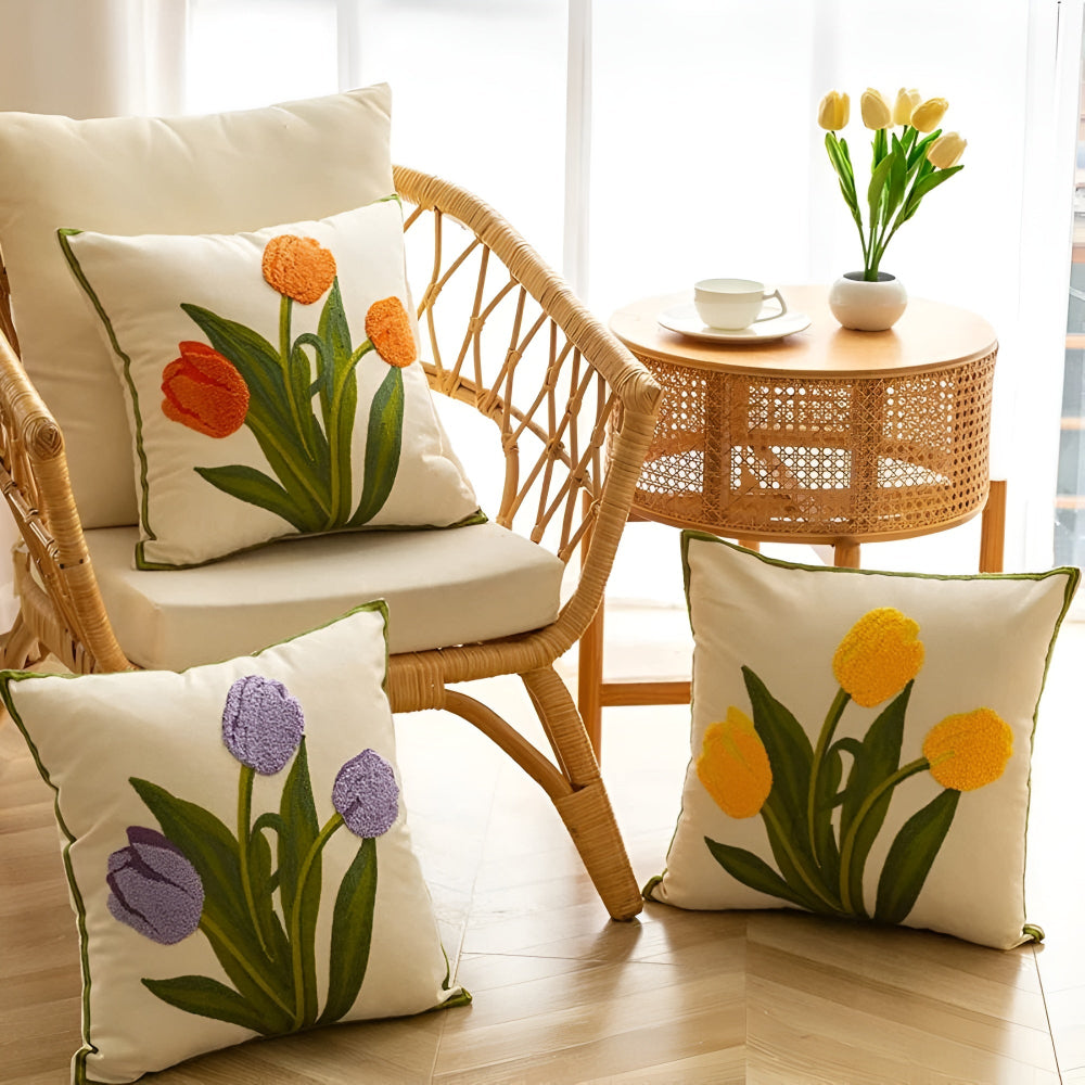 Housse de coussin tulipes en fleur