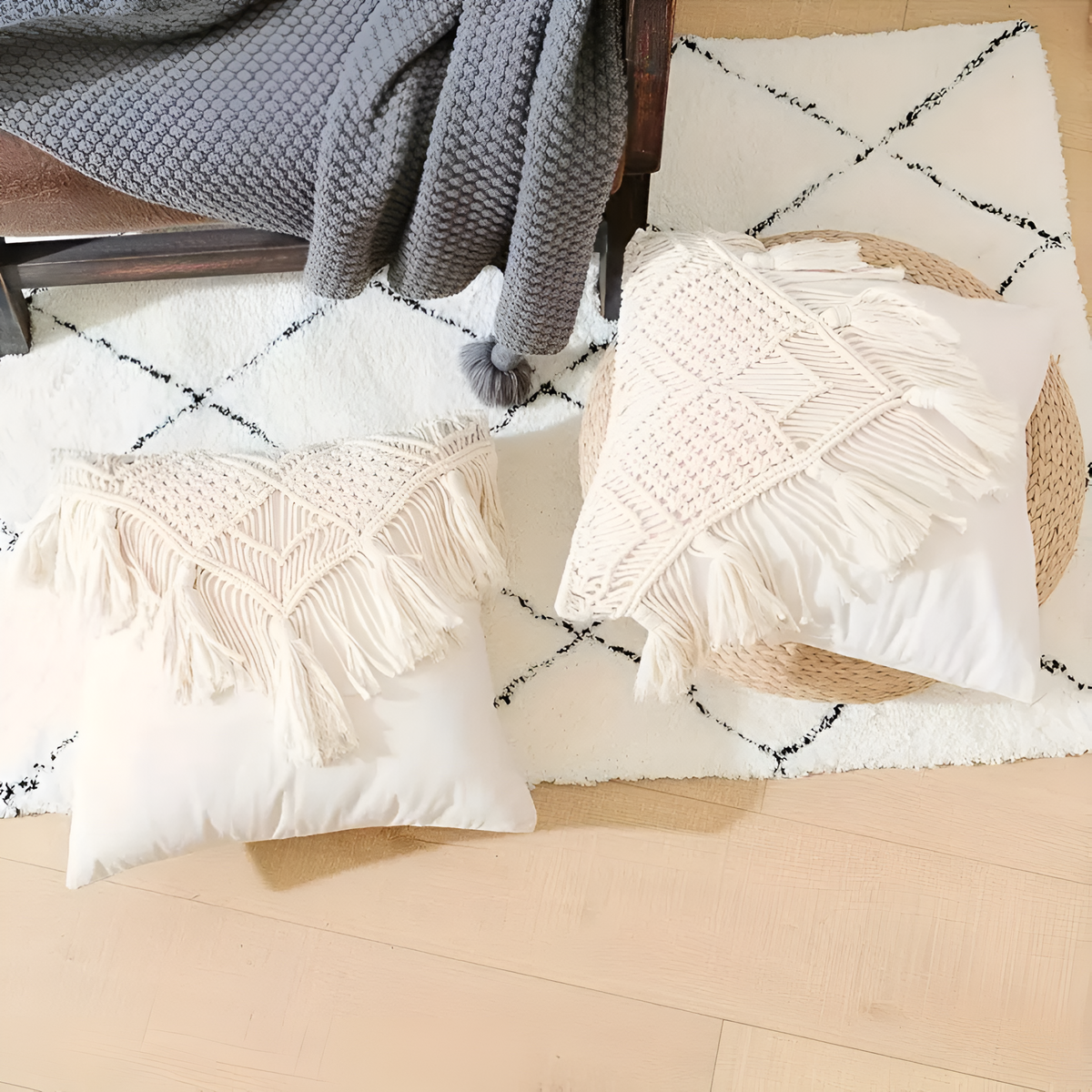 Housse de coussin en macramé vintage