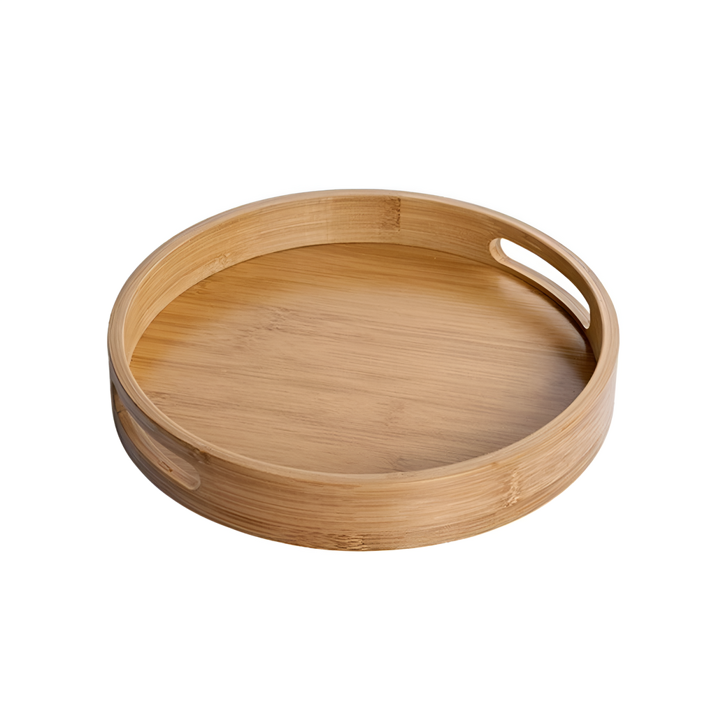 Plateau de service rond en bambou