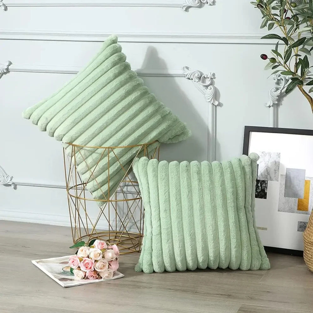 Housse de coussin duveteuse verte