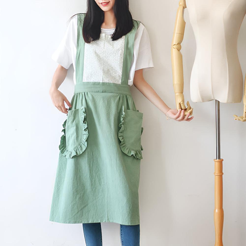 Tablier chic à poches volantées – Pastel Vert