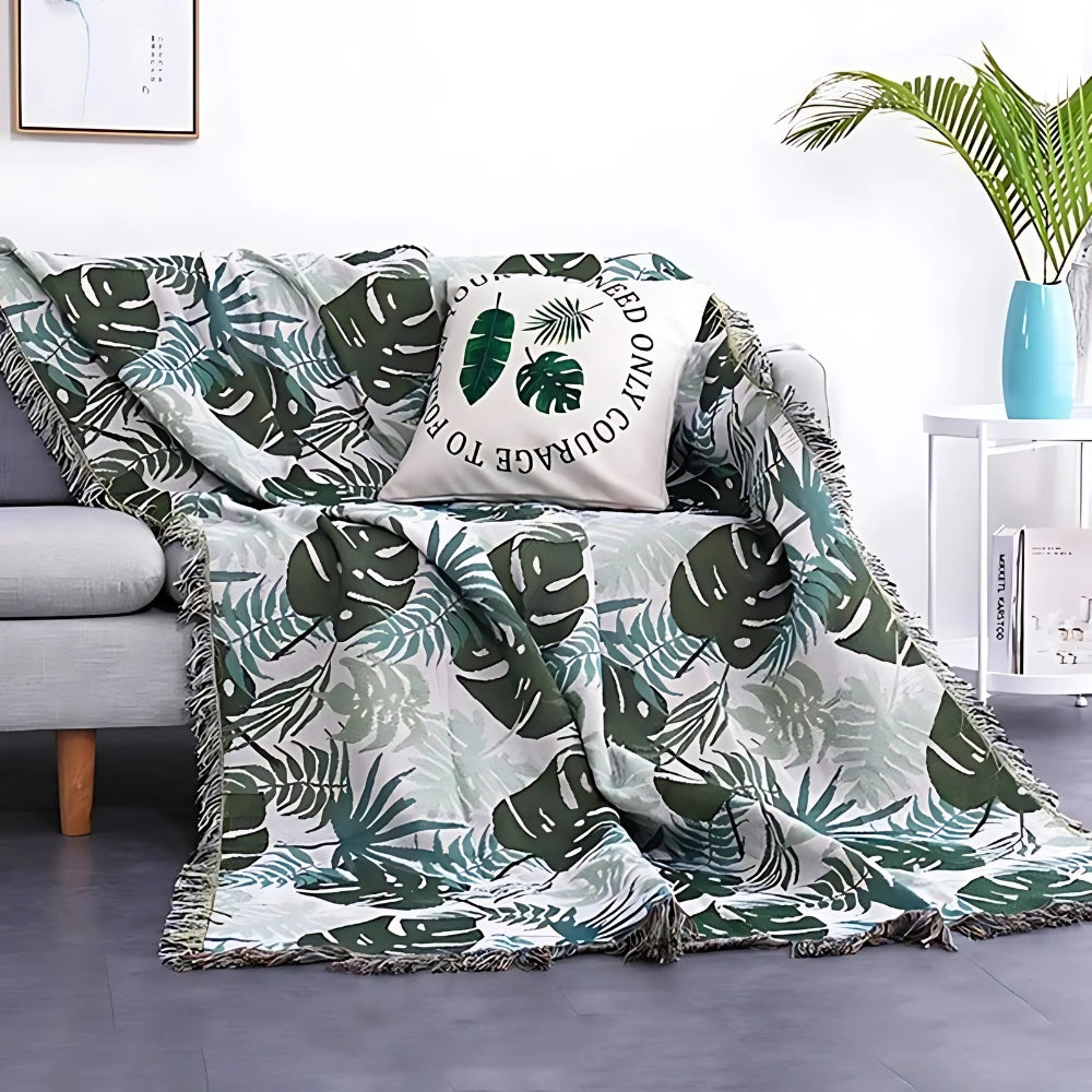 Housse de canapé à pompons feuilles de palmier