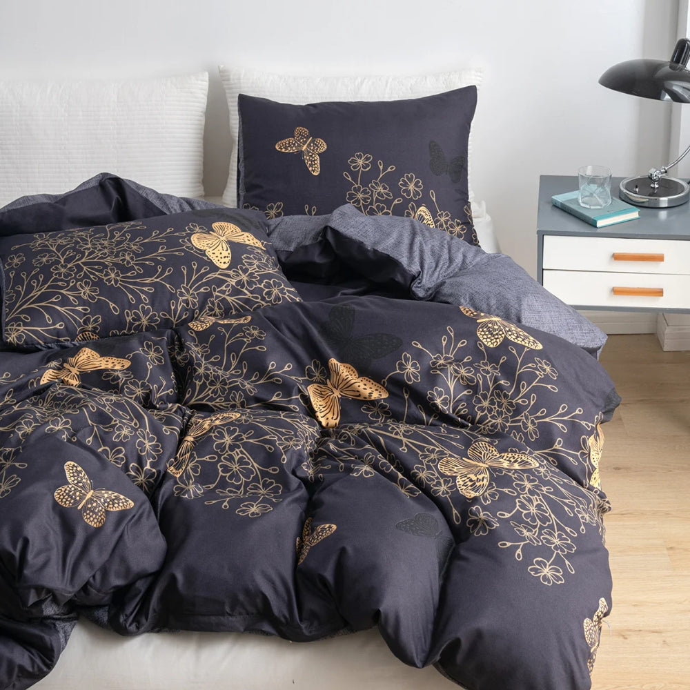 Parure de couette Valora papillons dorés | 3 pièces