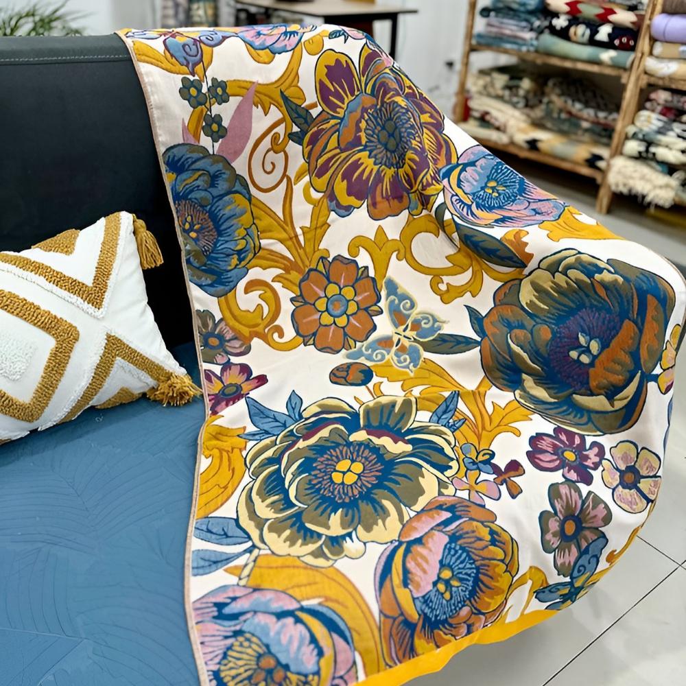 Serviette de bain réversible fleurs épanouies