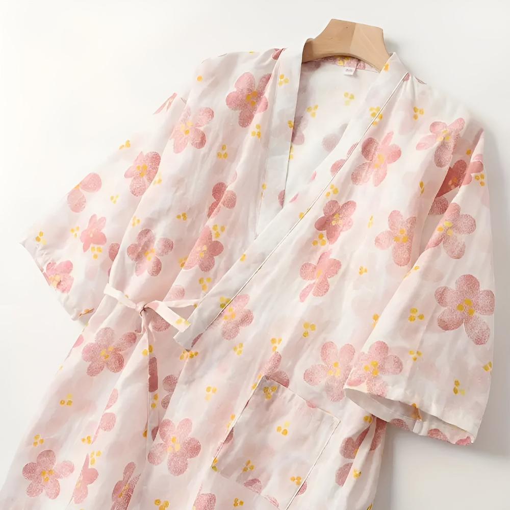 Peignoir en coton à fleurs pour femme
