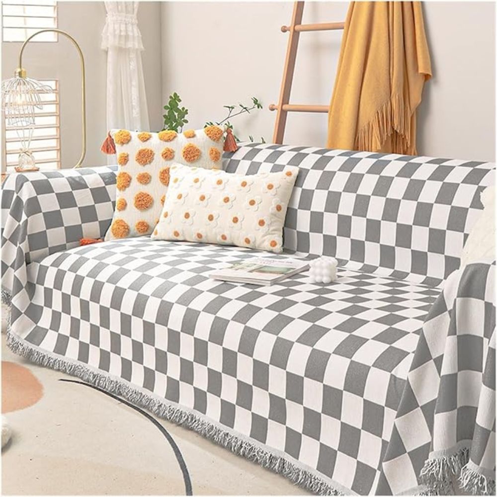 Housse de canapé damier anti-griffures