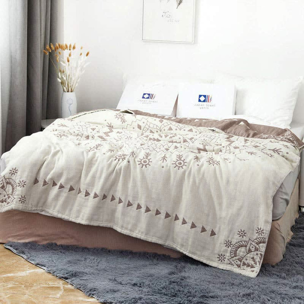 Plaid réversible en coton motif mandala