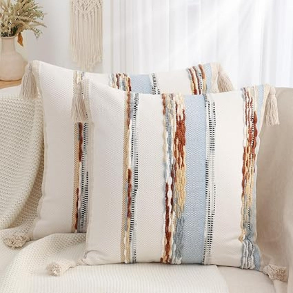 Housses de coussin boho rayées double face