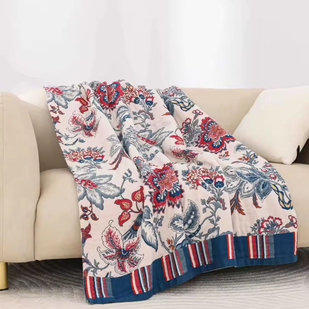 Plaid en coton Retro Botanica
