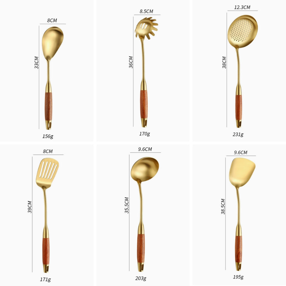Ustensiles de cuisine dorés | Lot de 6